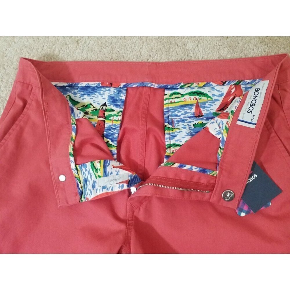 BONOBOS~Men's Size 34×34~Pink Straight Fit Washed Chinos 100 % Cotton NWT - Picture 5 of 10
